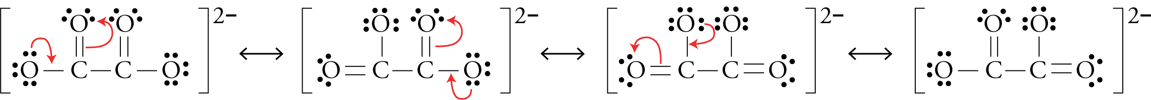 Image showing all four resonance structures of the oxalate ion