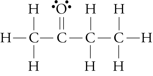 Image of the Lewis structure of methyl ethyl ketone