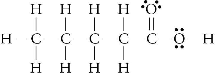 Image of the Lewis structure for pentanoic acid