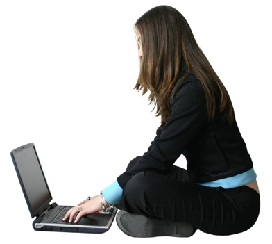 Photo of a business woman working on laptop on the floor