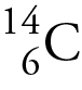 Image of the isotope symbol for carbon-14. The C has the atomic number 6 as a subscript on the left and the mass number 14 as a superscript on the left